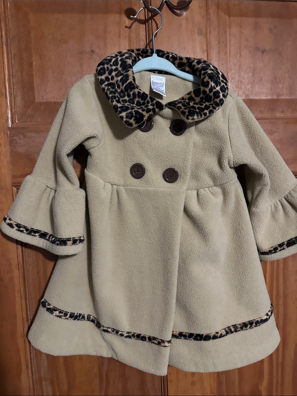 Starting Out Beige Pea Coat with Leopard Trim
